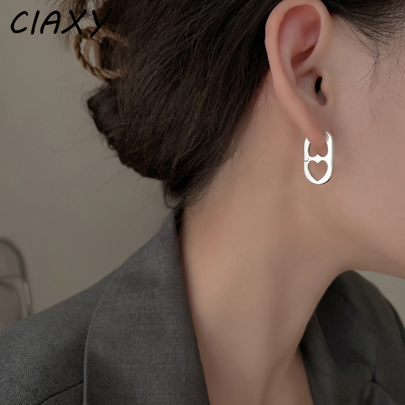 CIAXY Silver Color Pig Nose Earrings for Women Geometric Hollow Heart Design Ear Buckle 2022 Korea Fashion Jewelry
