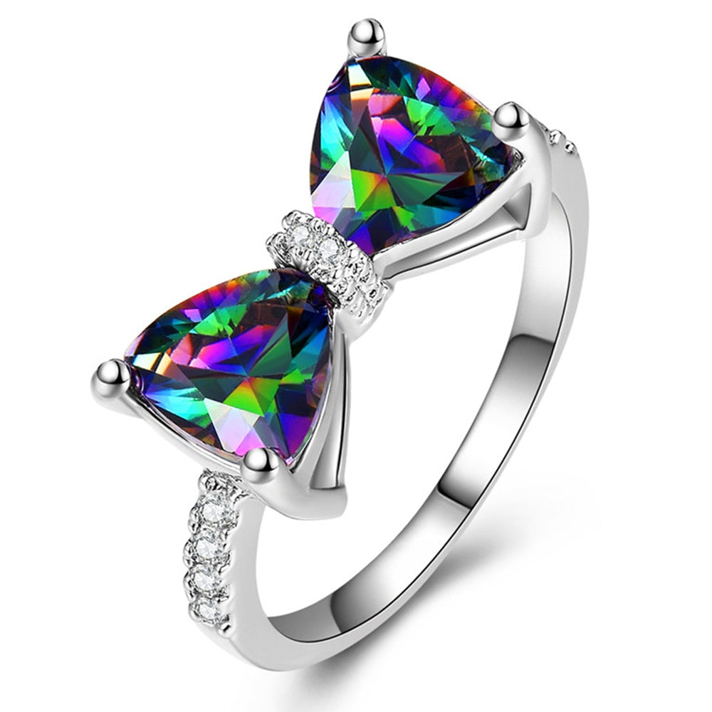 Huitan Personality Multi-colored CZ Bow Ring