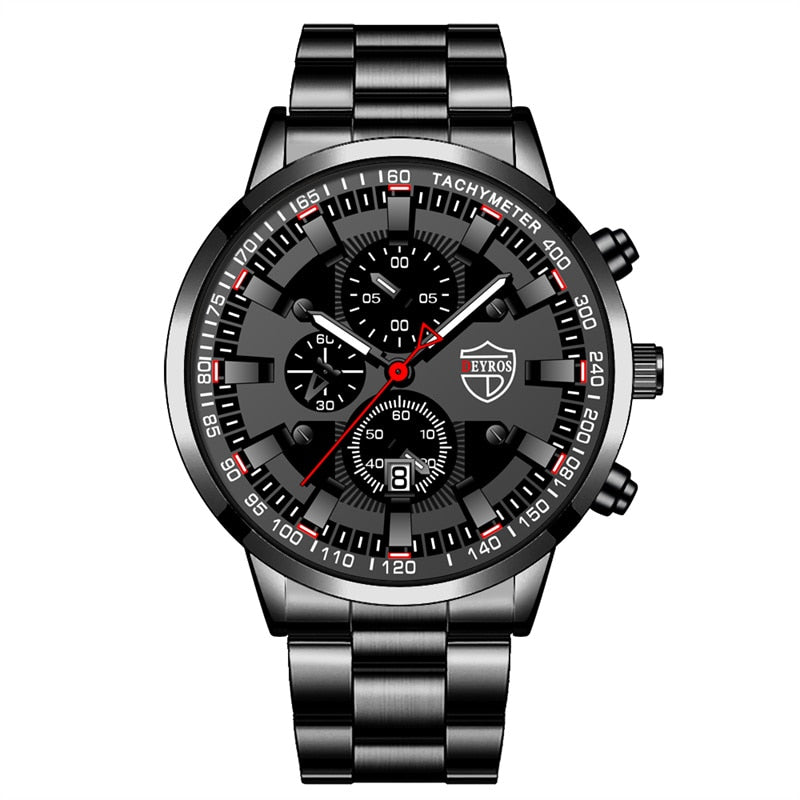 Fashion Mens Business Stainless Steel Quartz Wrist Watch