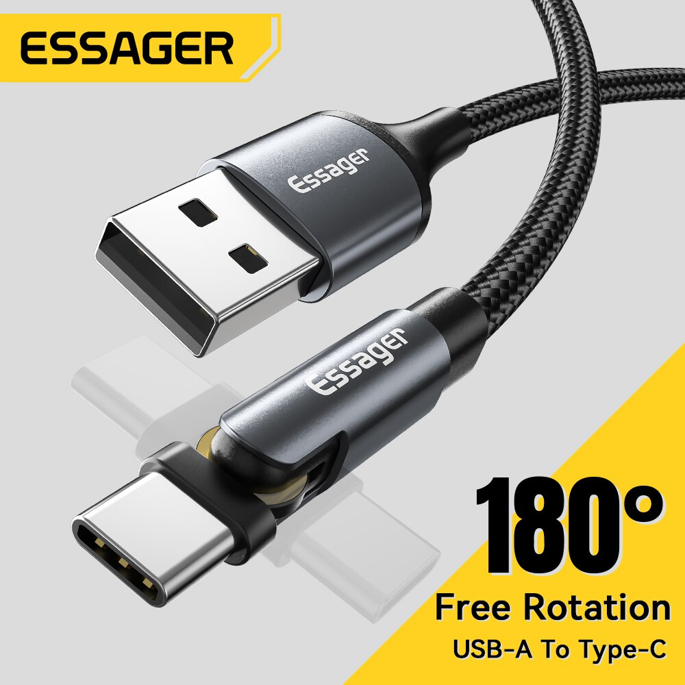 Essager 3A Fast Charging Cable Micro USB Type C Data Charger For iPhone Xiaomi Mobile Phone 540 Rotate Wire Cord