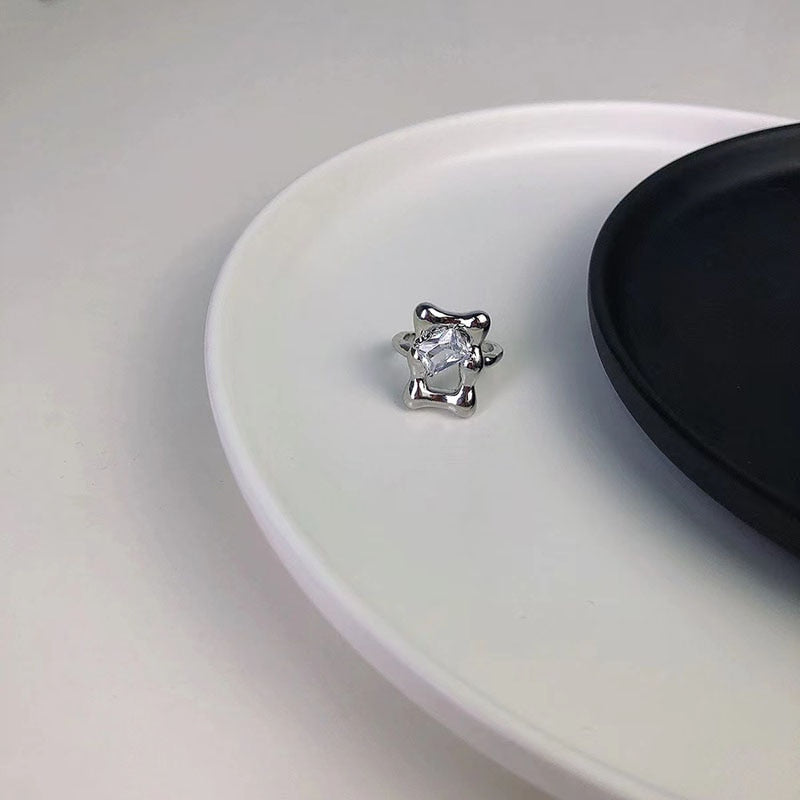 Pink Crystal Irregular Heart Ring Y2K Creative Blue Opal Broken Heart Ring