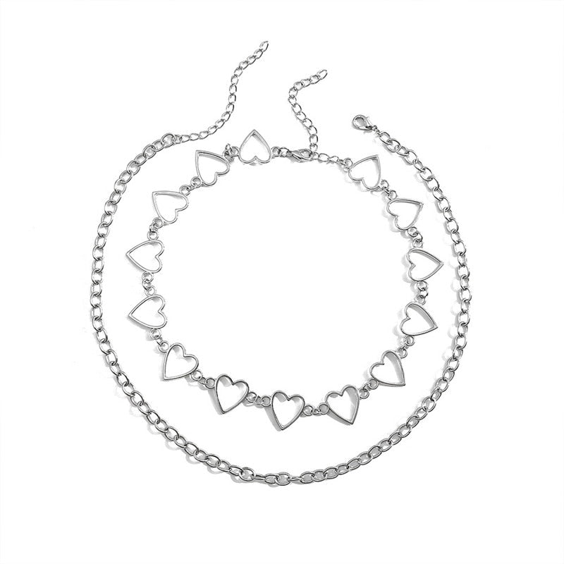 Kpop Vintage Metal Heart Neck Chains Choker Grunge Necklaces