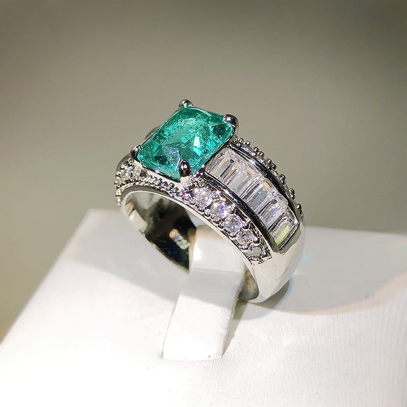 Emerald Princess Paraiba Double Full Diamond Crystal Ring