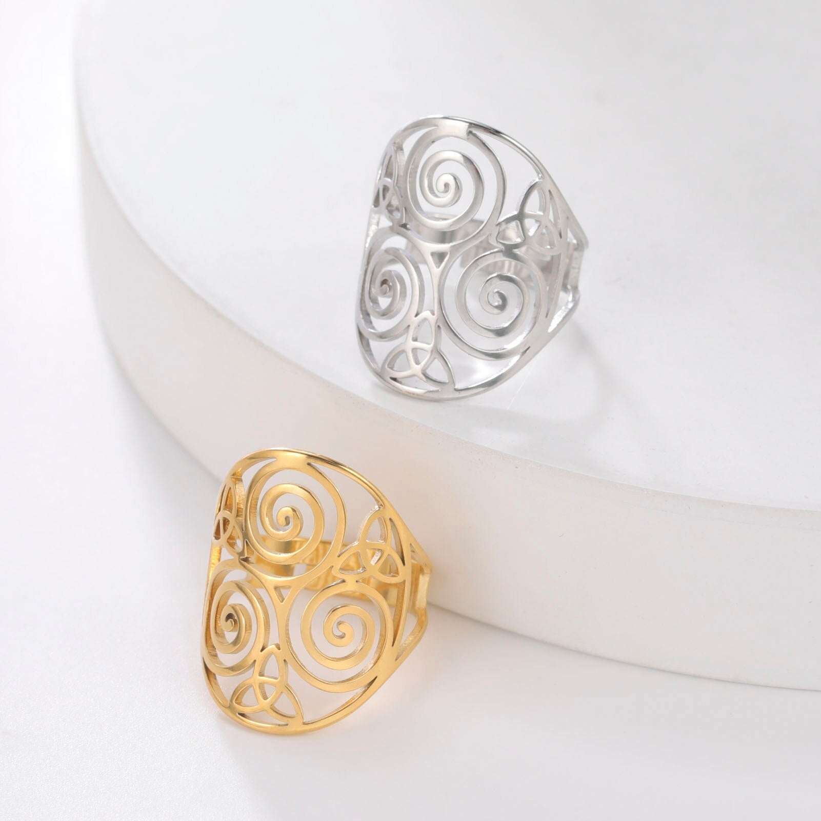 LIKGREAT Triskele Triskelion Adjustable Stainless Steel Ring