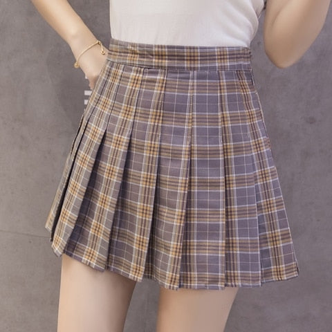 High Waist A-line Student Plaid Pleated Skirt