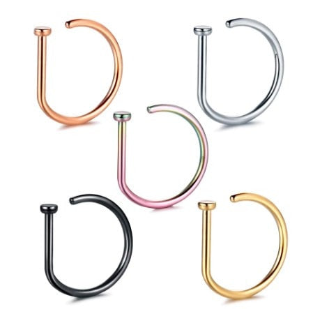 1PC G23 Titanium Nose Rings D Shape Nose Hoop Stud Ear Cartilage Piercing Nose Nostril Piercing Nariz Body Jewelry Piercings