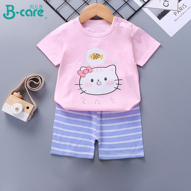 2PCS 100% Cotton Soft Summer Children Baby Cloths T-shirt