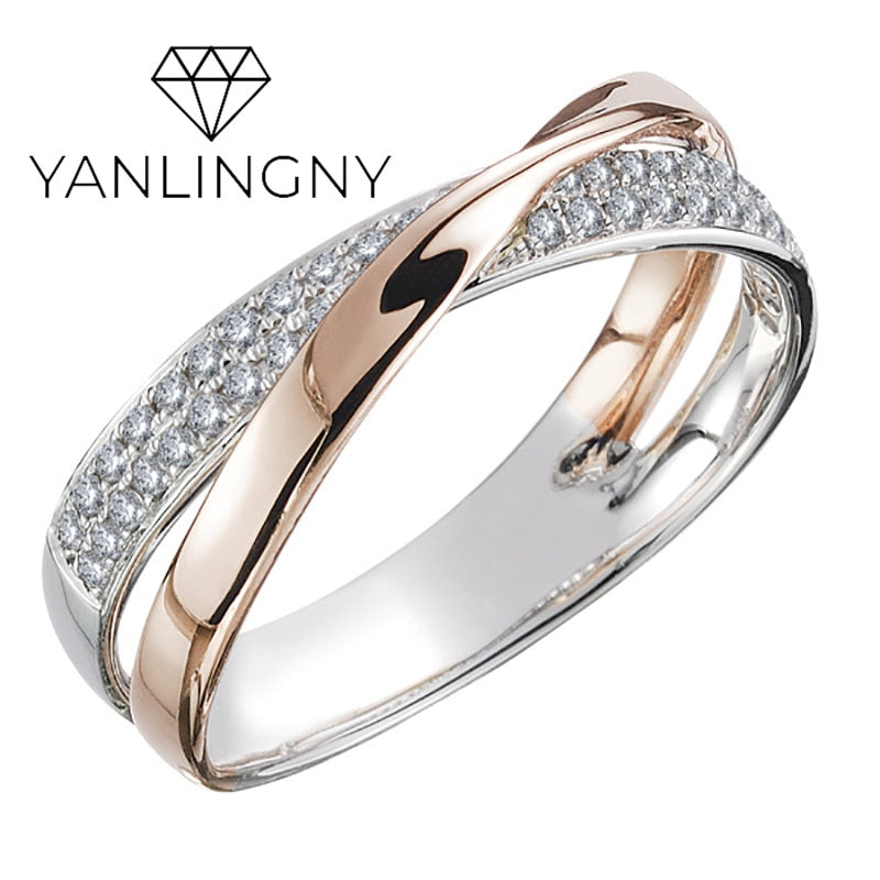 Fashion Spiral Silver Plated Gold Color Ring X Shape Cross CZ Finger Ring