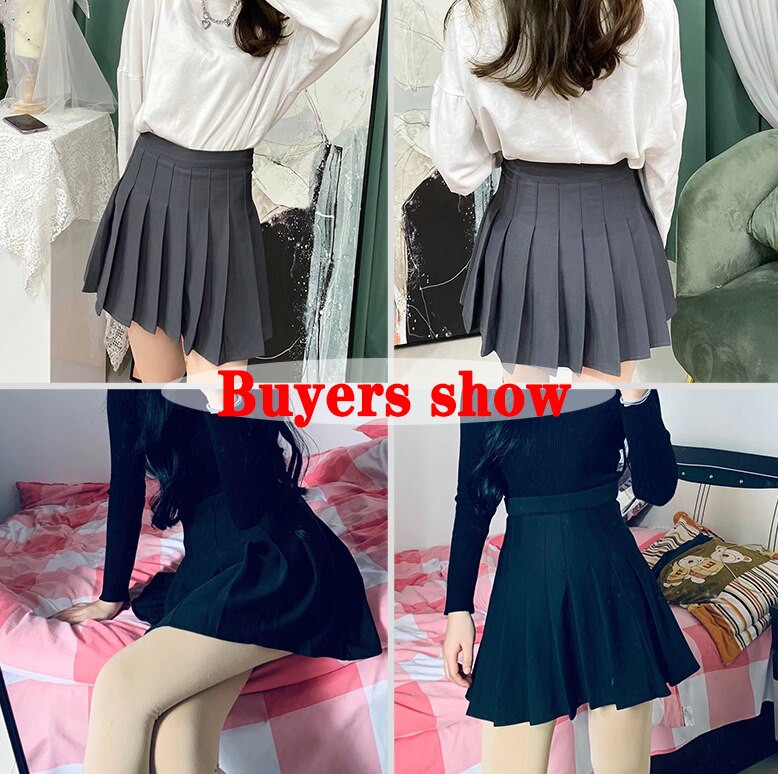 Lucyever Solid Color Pleated High Waist Preppy Style Skirt