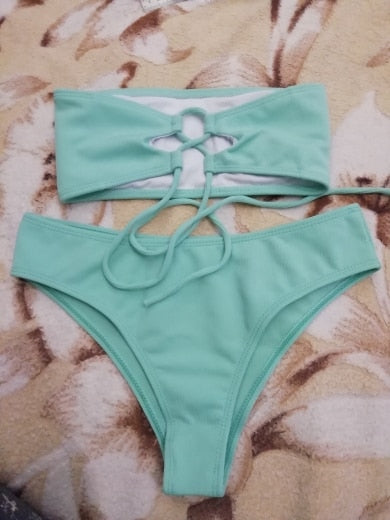 High Waist Strapless Padded Bikini