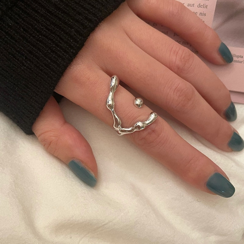 Ancient Silver Color Adjustable Chain Open Finger Ring