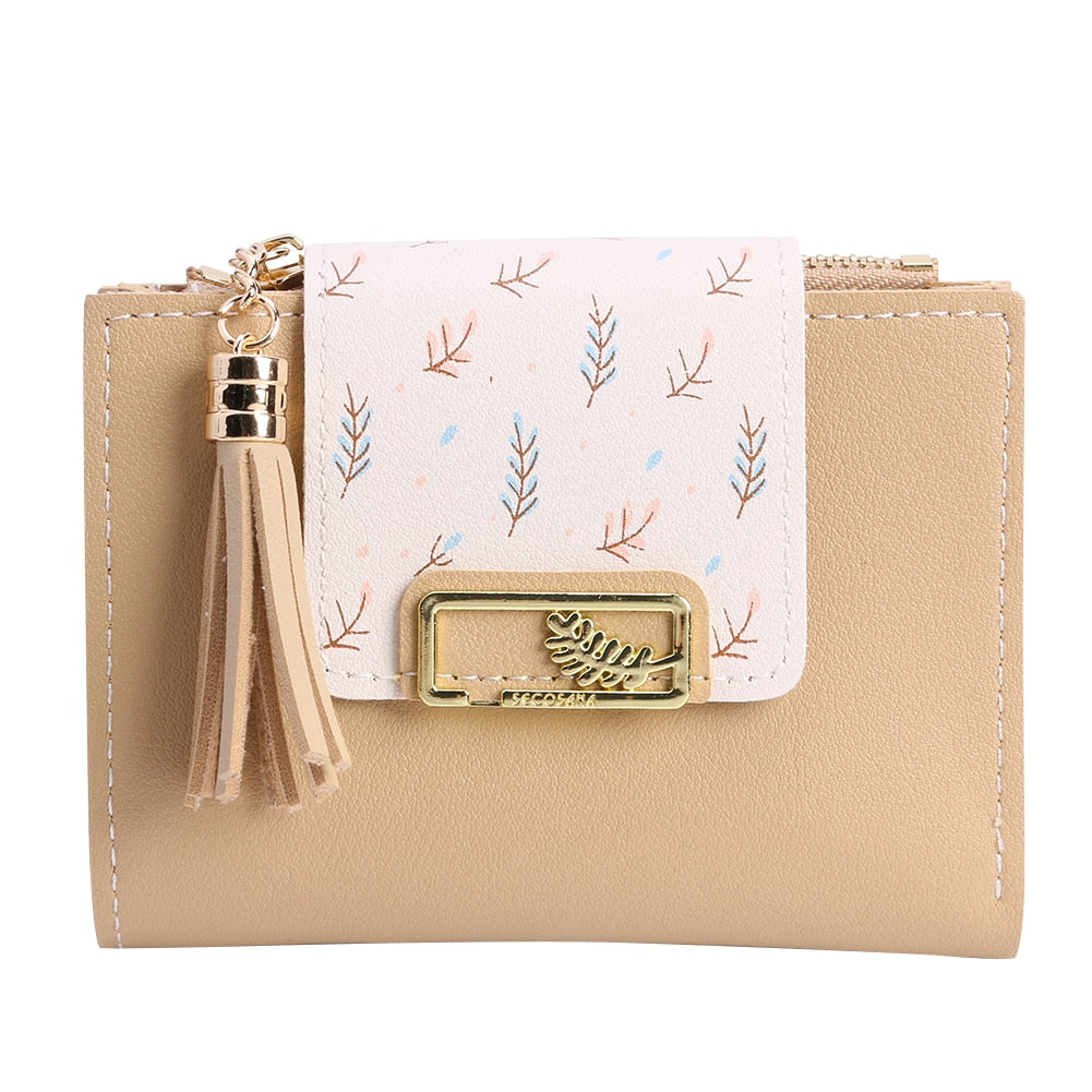 Pu Leather Tassel Short Wallet for Woman