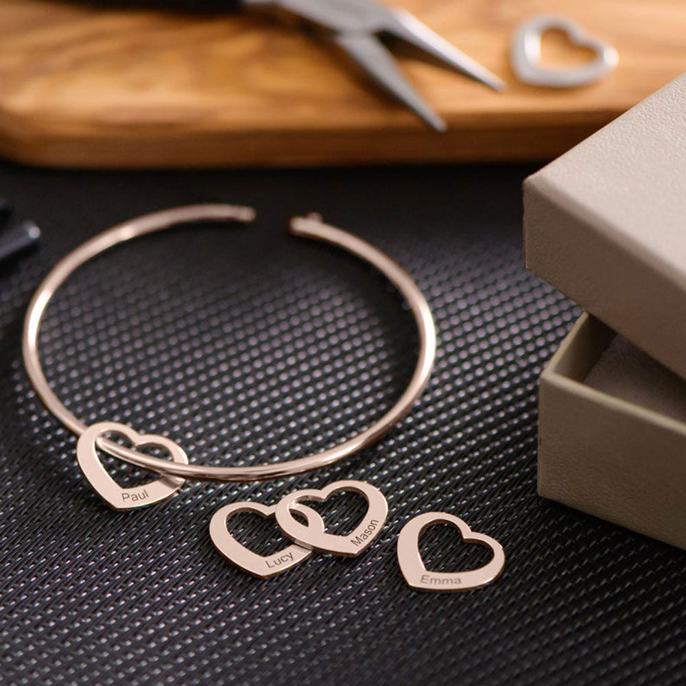 Custom Engraving Name Heart Charms Bracelets