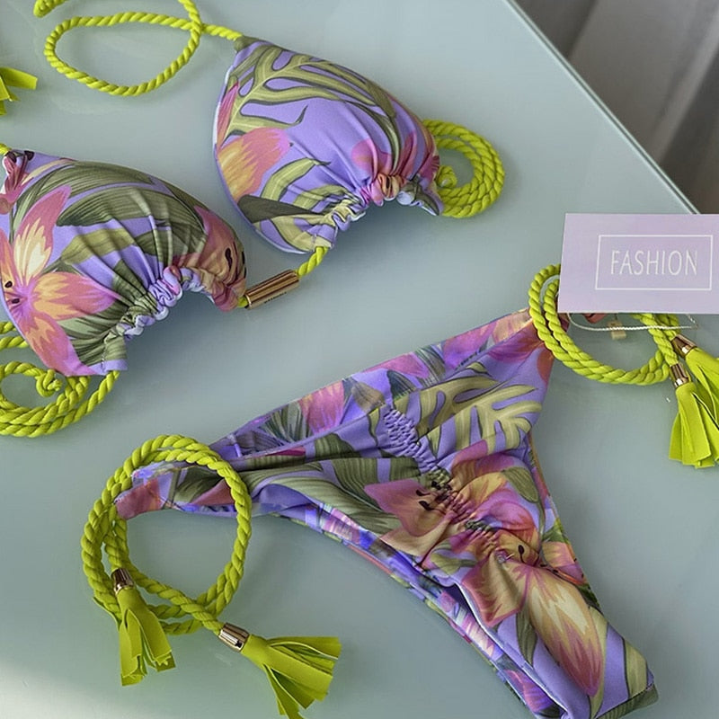 Miyouj Thong Bikini Set 2022 Blue Color Swimsuit Woman Sexy Bathing Suits Two Piece Bikinis Triangle Bandage Female Beachwear
