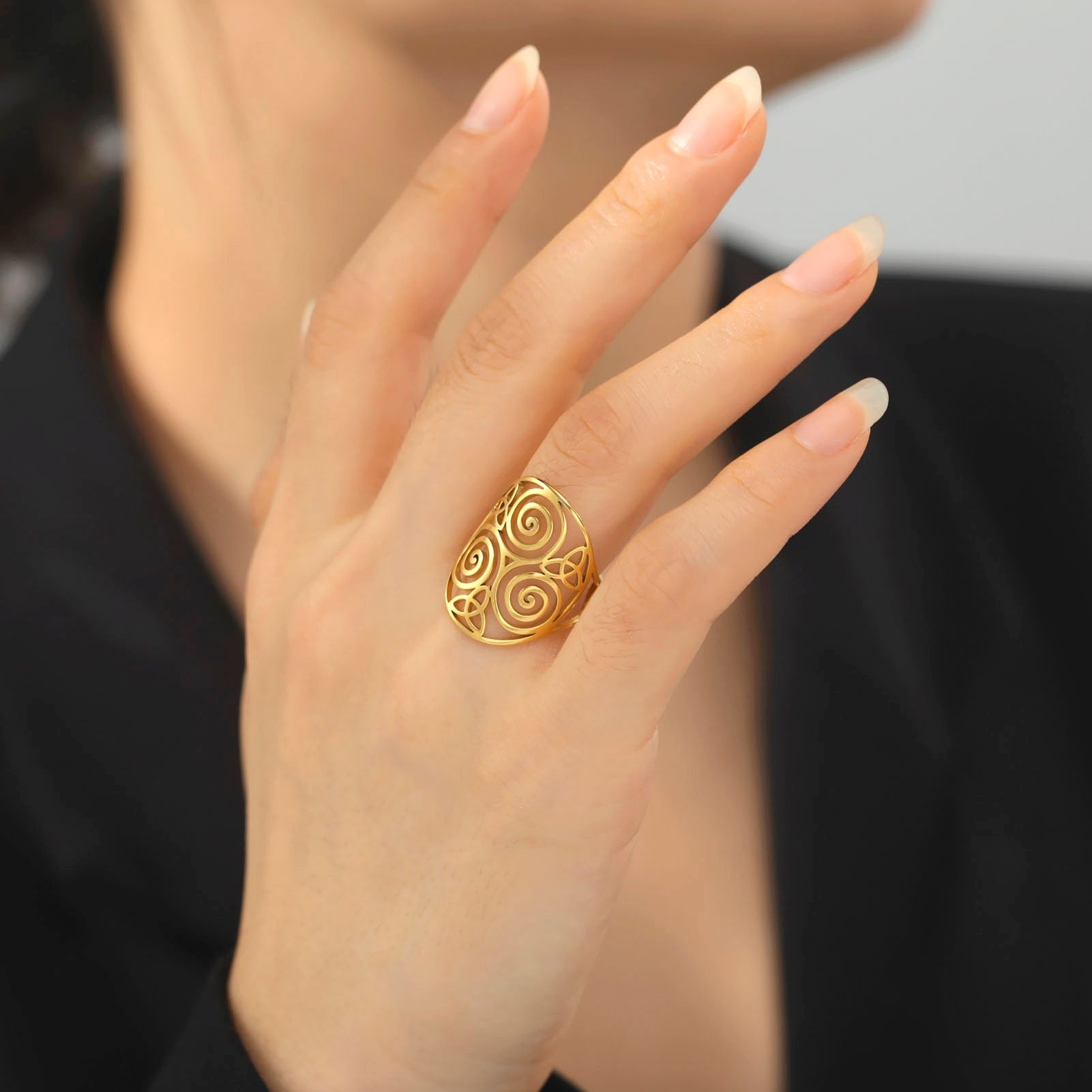 LIKGREAT Triskele Triskelion Adjustable Stainless Steel Ring