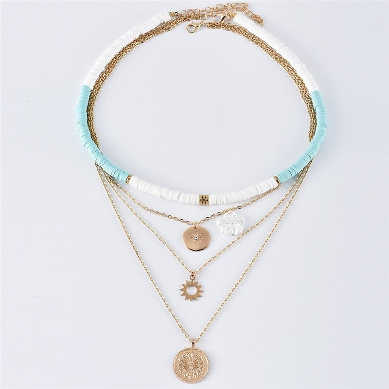 Bohemian Colorful Beads Shell Heart Layered Necklace For Women