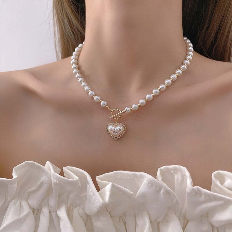 Luxury Designer Pearl Heart Necklace Beaded Choker Necklace Penadnt