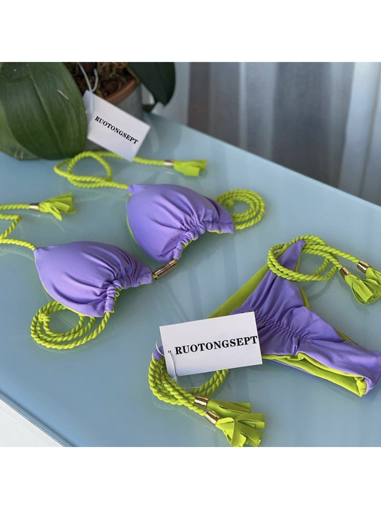 RUOTONGSEPT Triangle Bandage Swimwear Thong Bikini Set