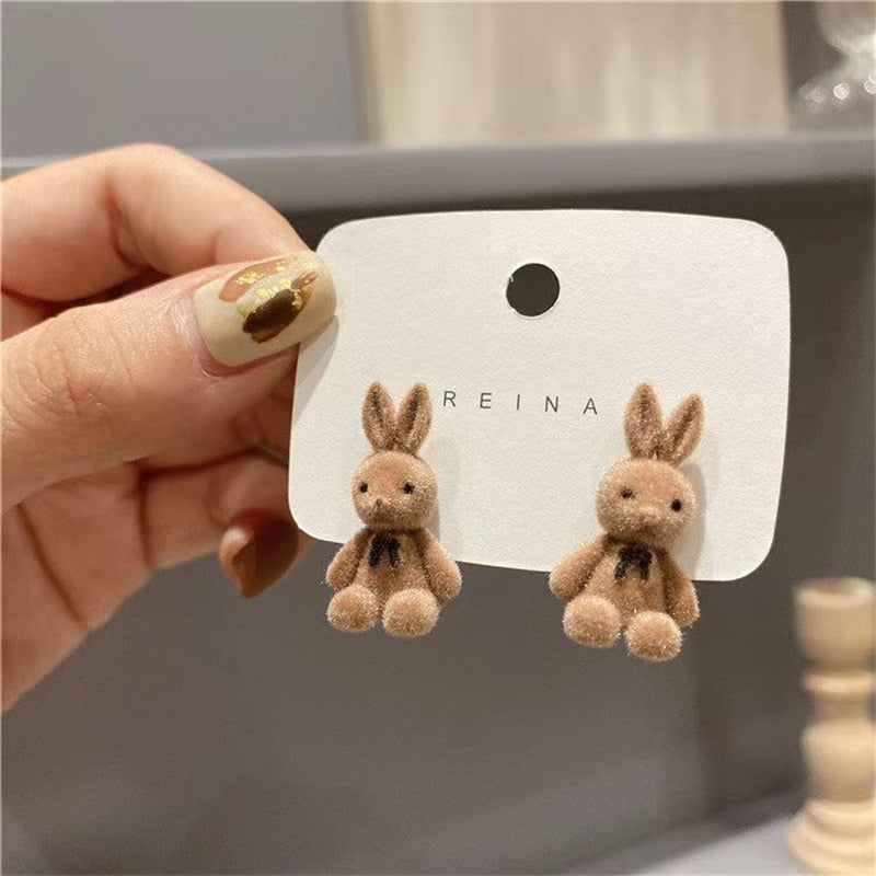 Cute Flocking Rabbit Ear Studs