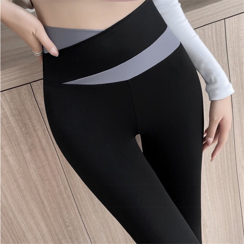 Sexy Crossed Waist Yoga Pants Women V-Waist Scrunch Butt Leggings Seamless Fitness Workout Push Up Tights Casual Sports Trousers