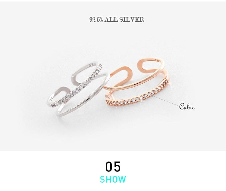 925 Sterling Silver bowknot zircon Open Ring