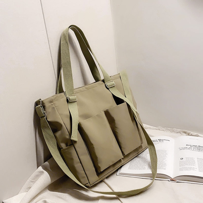 Simple Zipper Nylon Waterproof Large Capacity Tote Bag