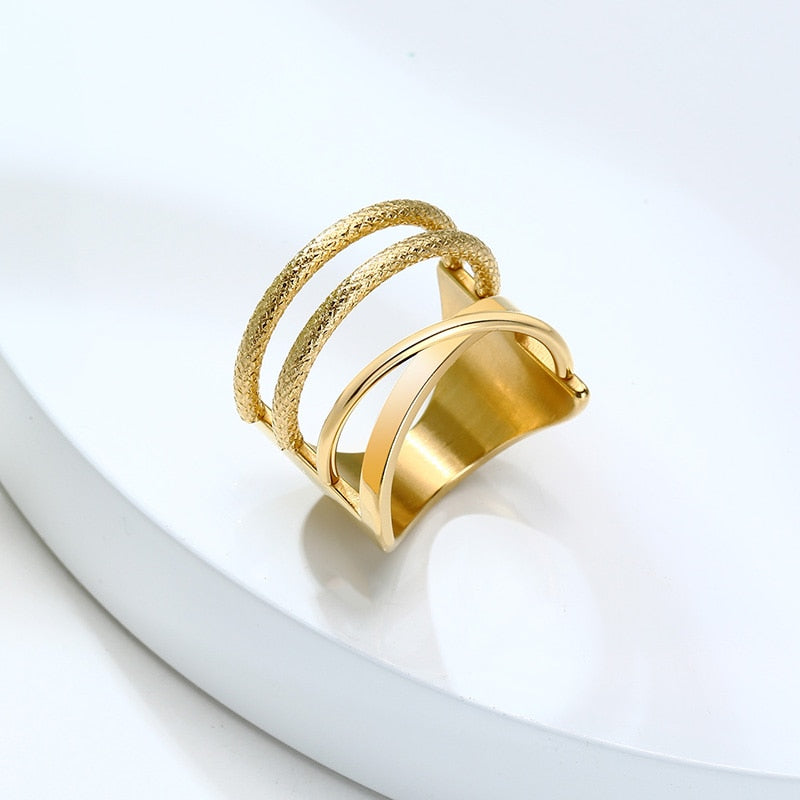 Stainless Steel Modern Wrap Wide Ring for Women