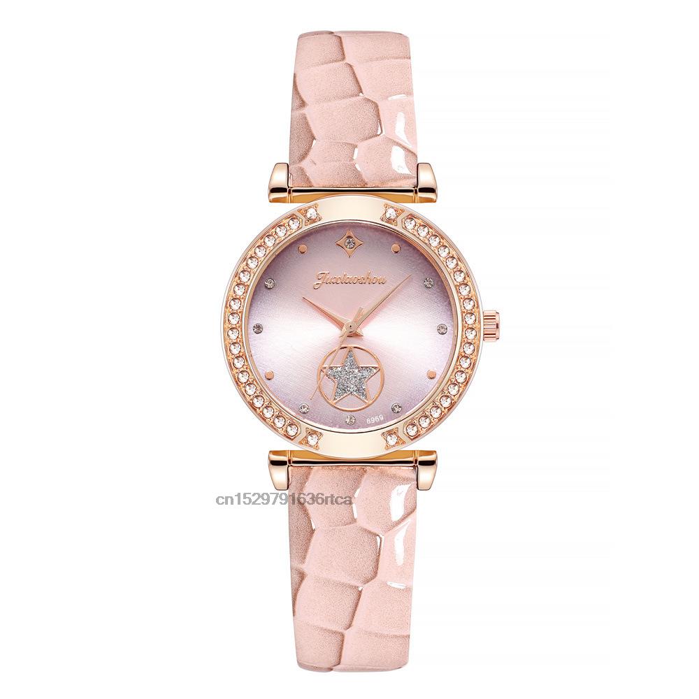 Luxury Diamond Studded Quartz Leather Watch