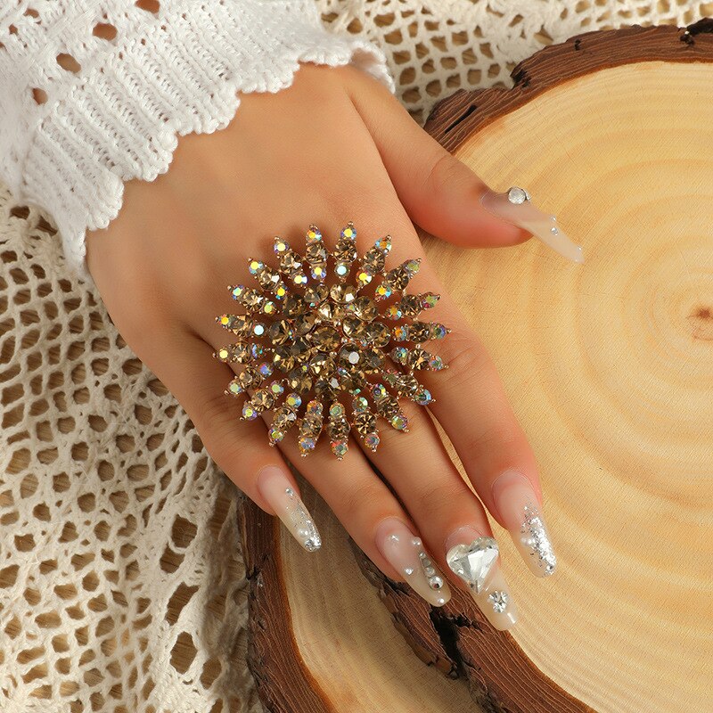 New Unique Boho Crystal Stone Big Round Ring