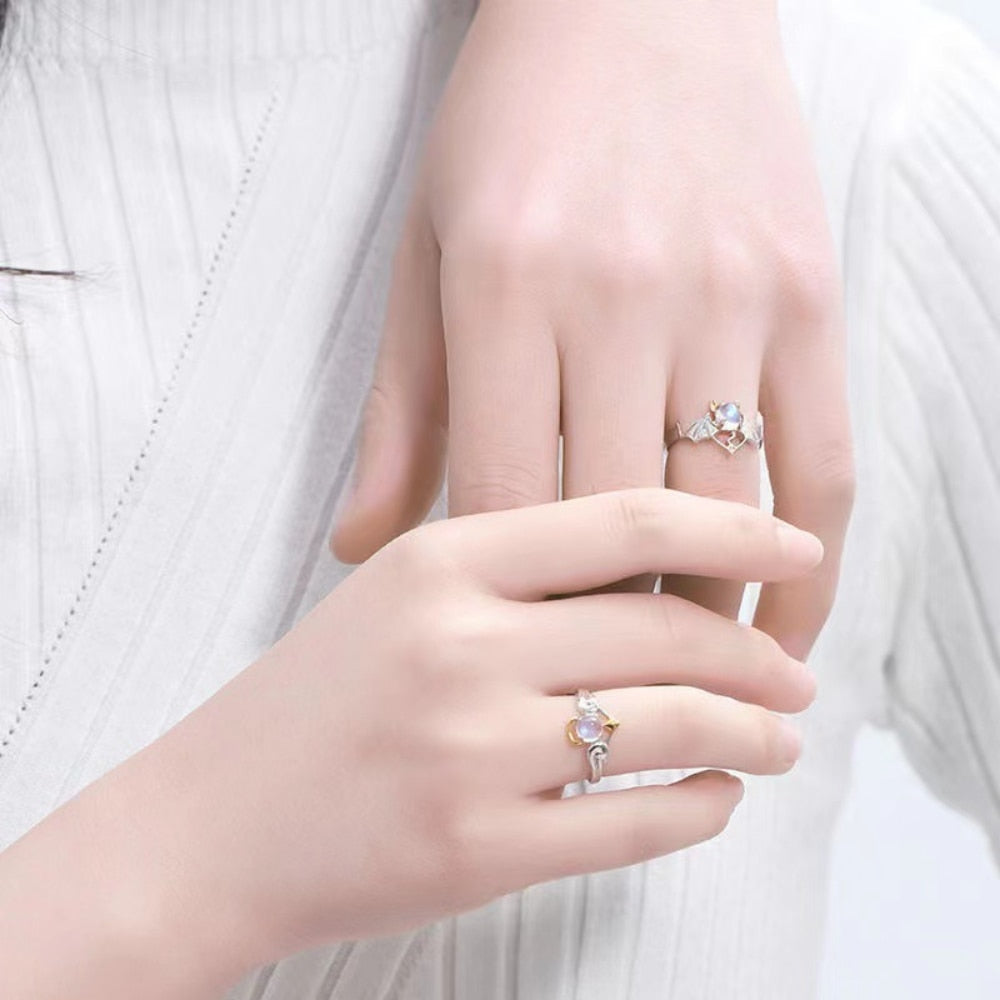 Fashion Angel and Devil Wings Gothic Exquisite Moonstone Adjustable Ring
