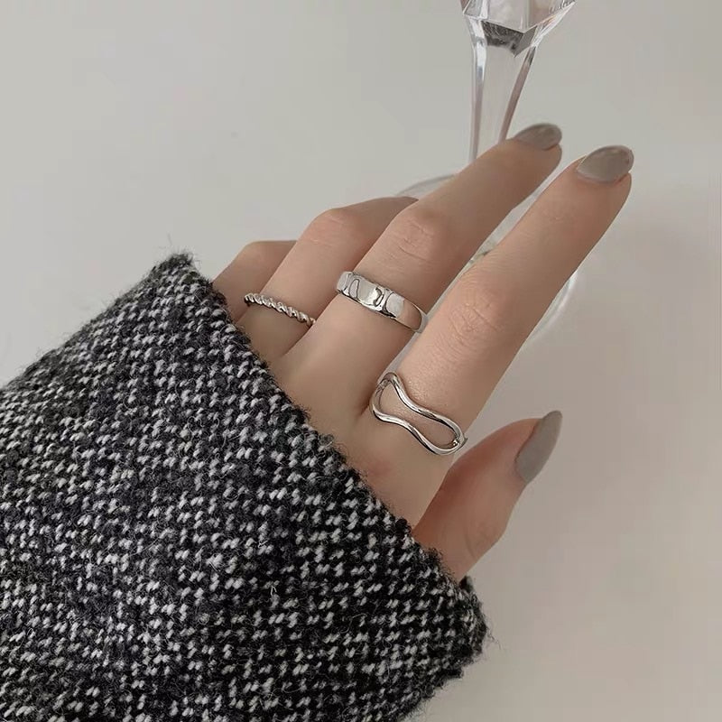 Hollow Heart Ring Set 5PCS Elegant Vintage Adjustable