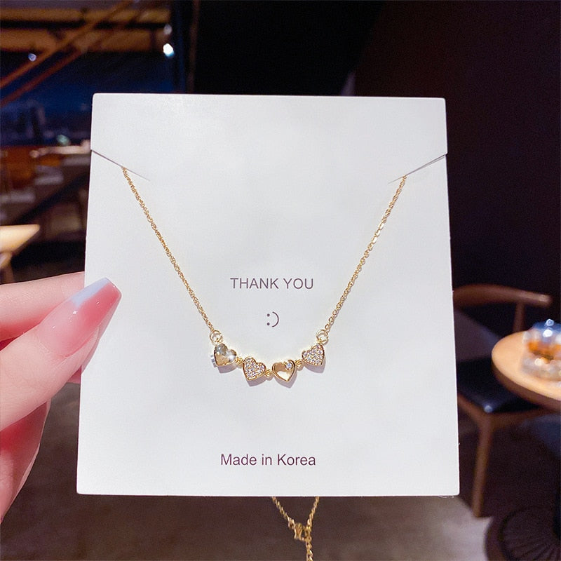 Heart Zircon Crystal Stainless Steel Necklace