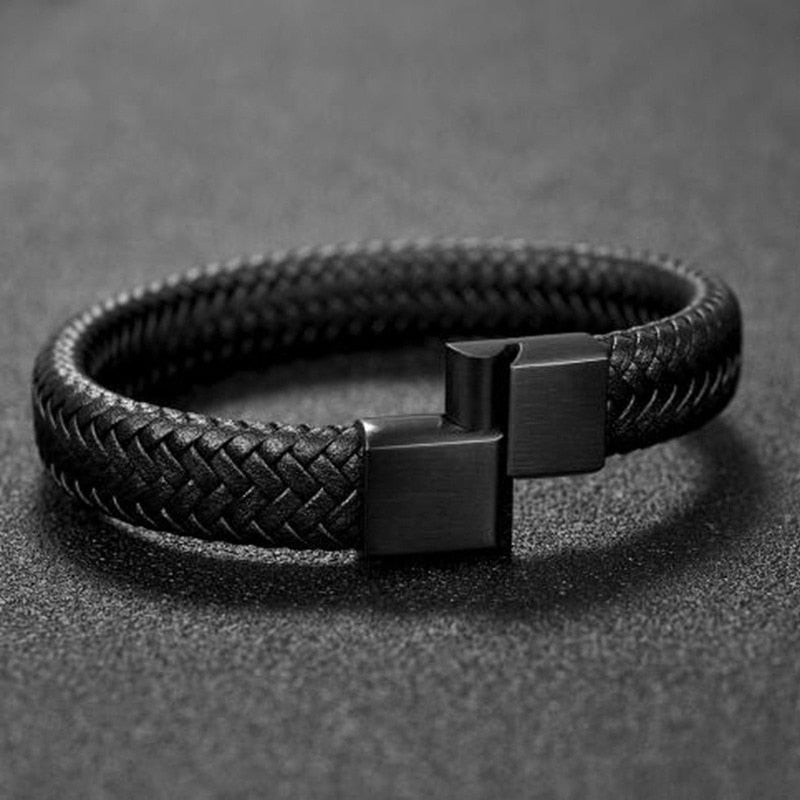 Black Braided Leather Wrap Infinity Bracelet