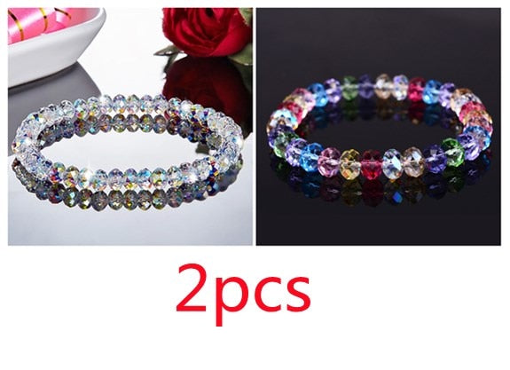 Fashion Shiny Stone Beads Elasticity Rope Strand Bracelet