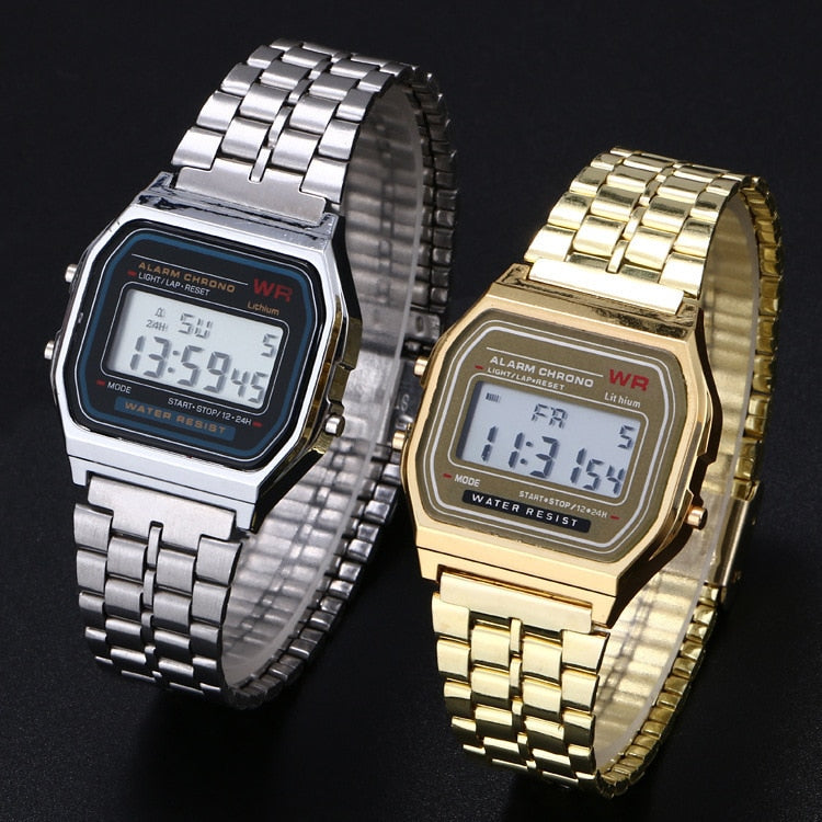 PCV/F91W Steel Strap Watch LED Digital Watch Square Women Watches Vintage Sports Military Watches Electronic Wrist Band Clock