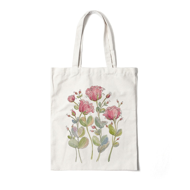 Floral Canvas Reusable Tote Bag