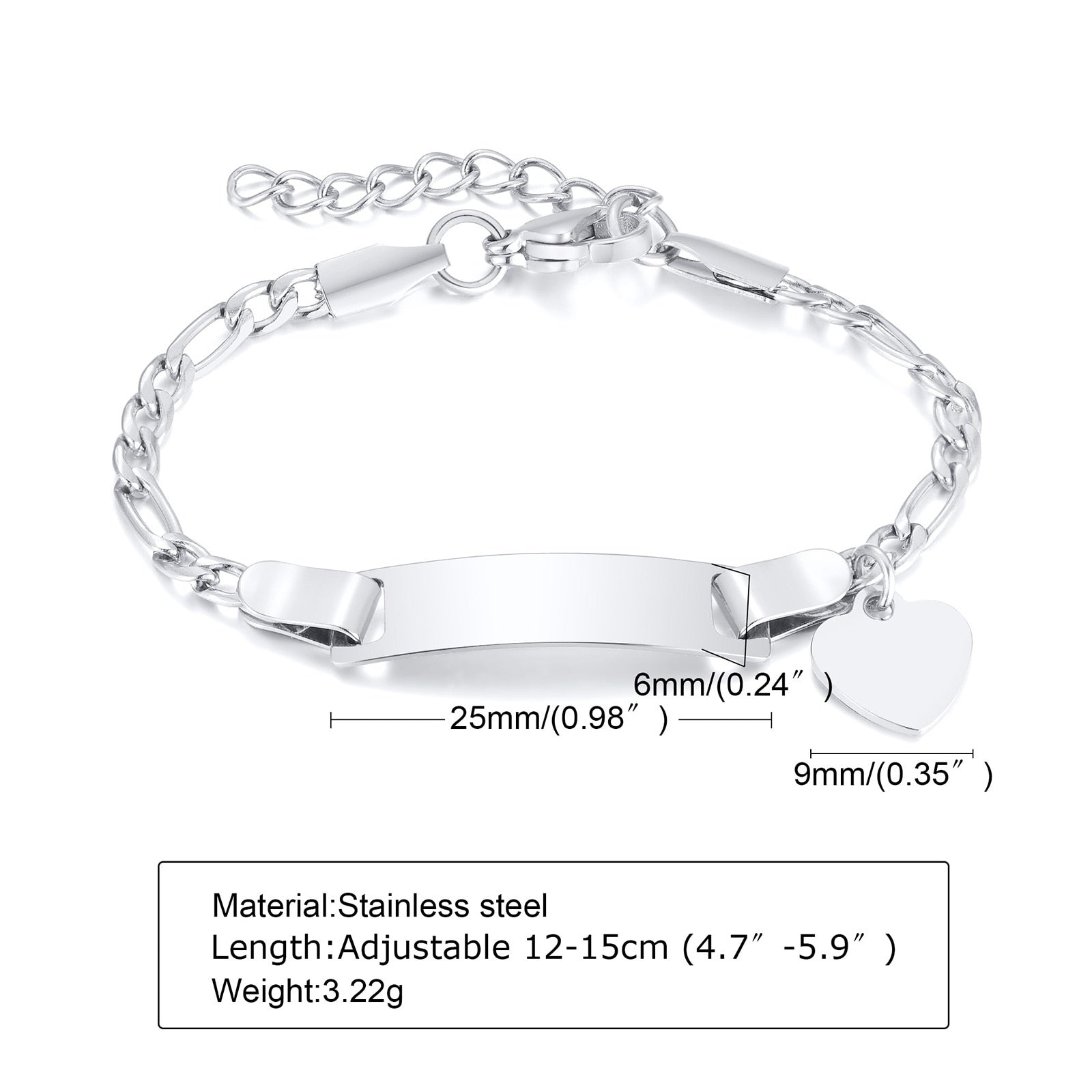 Custom Personalized Name Baby ID Stainless Steel Bracelet