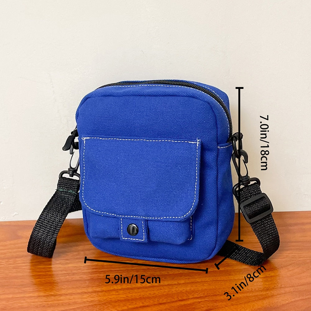 Fashion Women Canvas Solid Color Zipper Small Crossbody Pouch