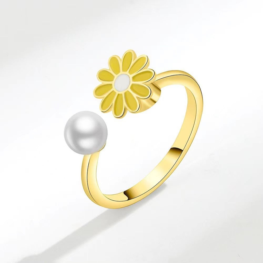 Zircon Moon Star Stainless Steel Adjustable Finger Ring