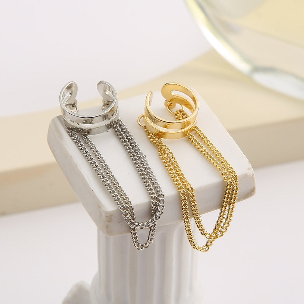 JWER New Long Tassel Ear Cuff Multilayer No Piercing