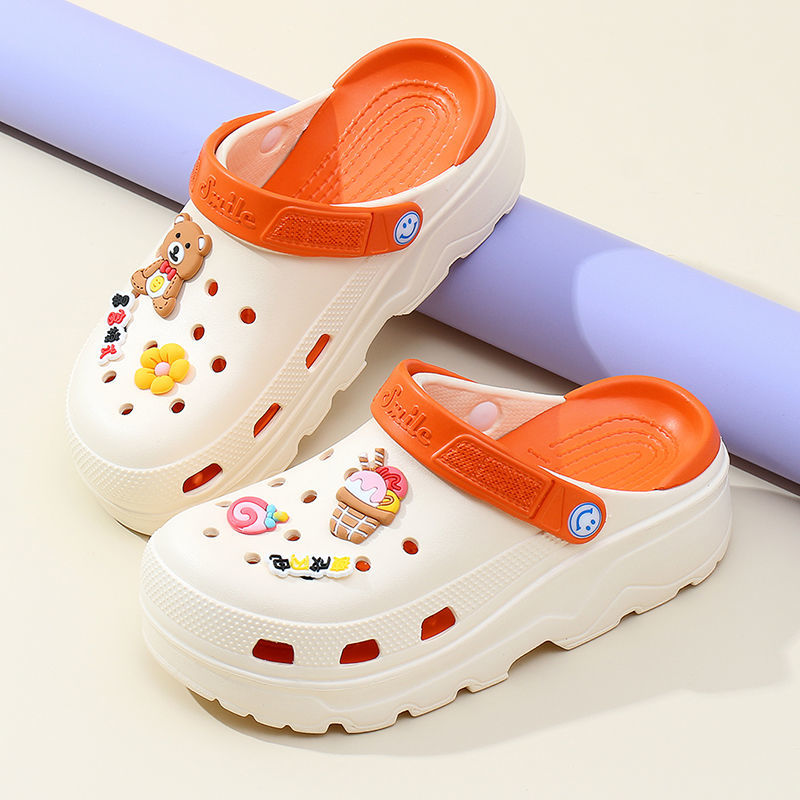 2022 new thick-soled slippers women's summer outer wear increased non-slip high-heeled shoes hole shoes beach sandals home shoes