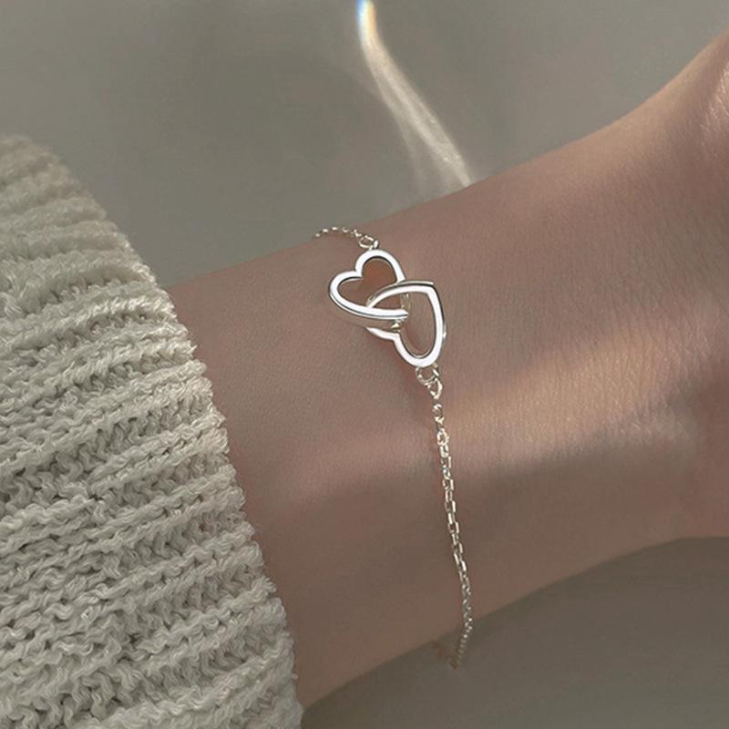 New Silver Color Double Heart Bracelet