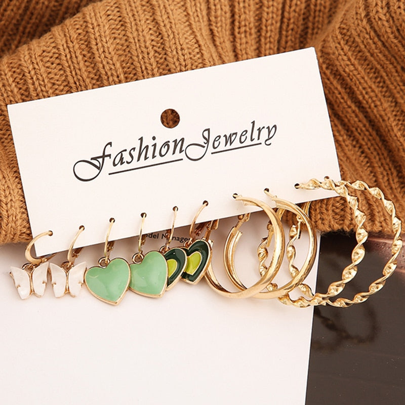 17KM Vintage Geometric Gold Plated Metal Earrings Set