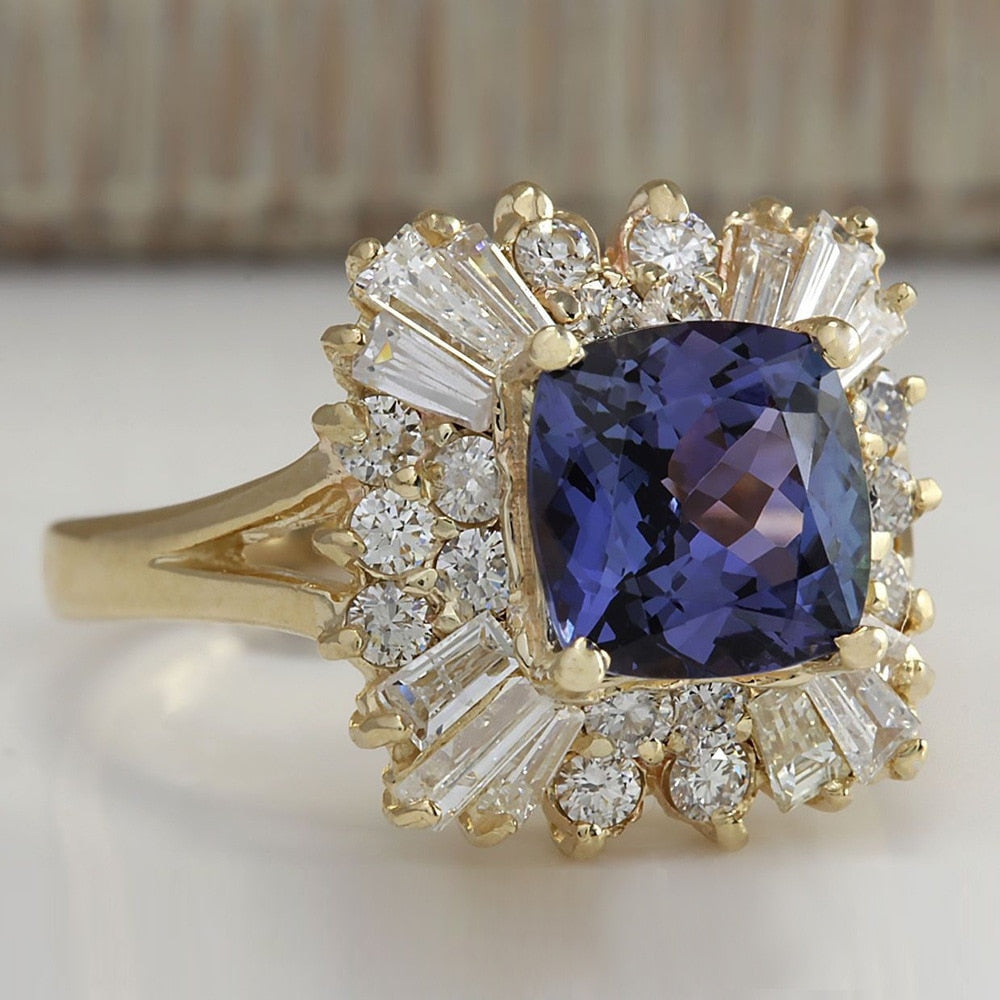 Creative Luxury Fashion Inlaid Dark Blue Zircon Ring