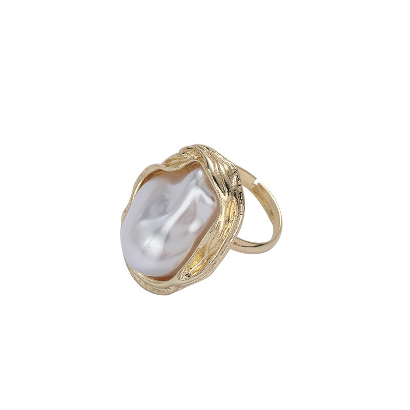 Fashion Geometrical Irregular Baroque Pearl Vintage Open Adjustable Index Ring