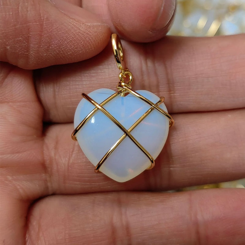 Heart Opal Powder Diamond Castle Necklace