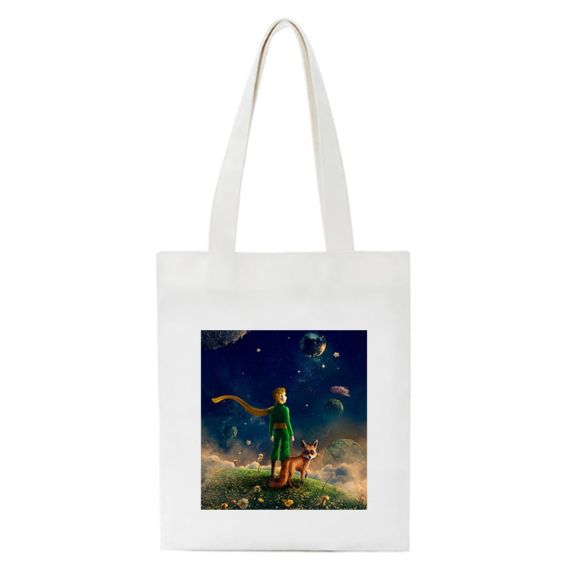 Cartoon Little Prince Women Canvas Eco Foldable Reusable Shopper Bag
