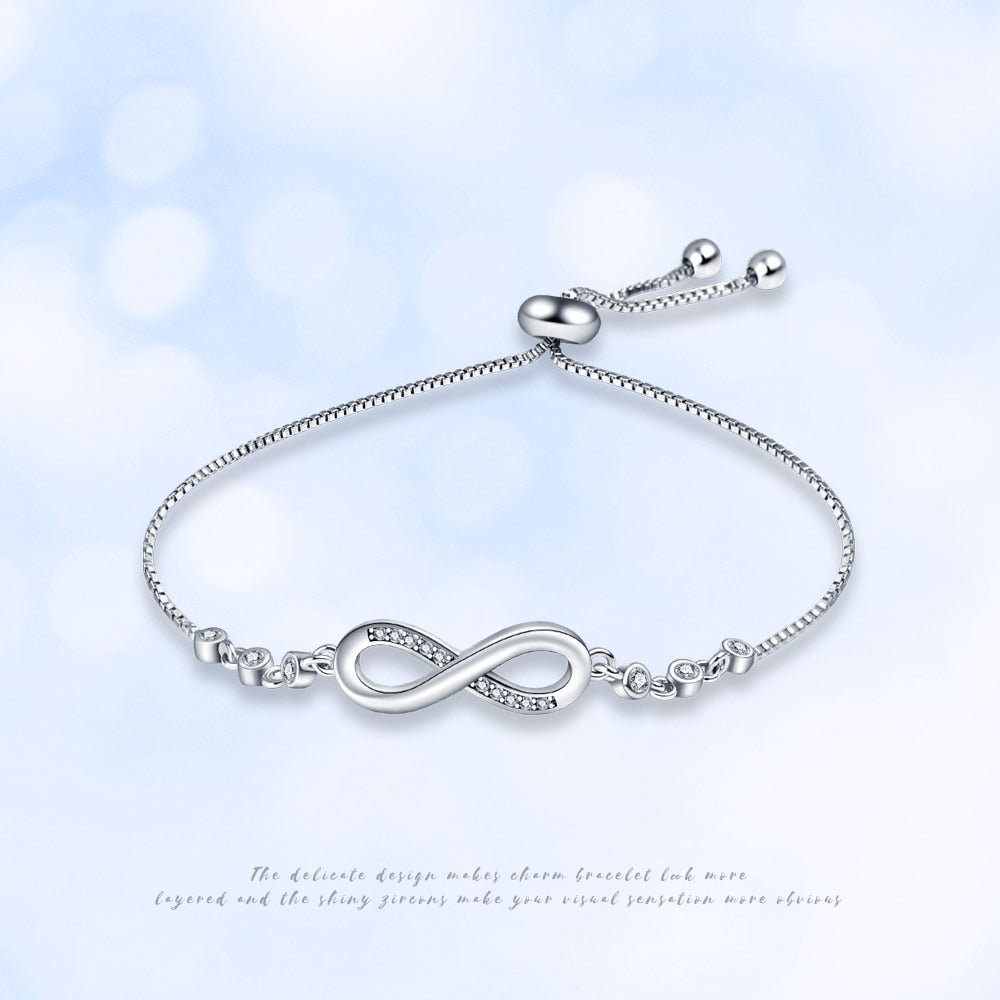 PANDACH Authentic 925 Sterling Silver Infinity Adjustable Bracelet