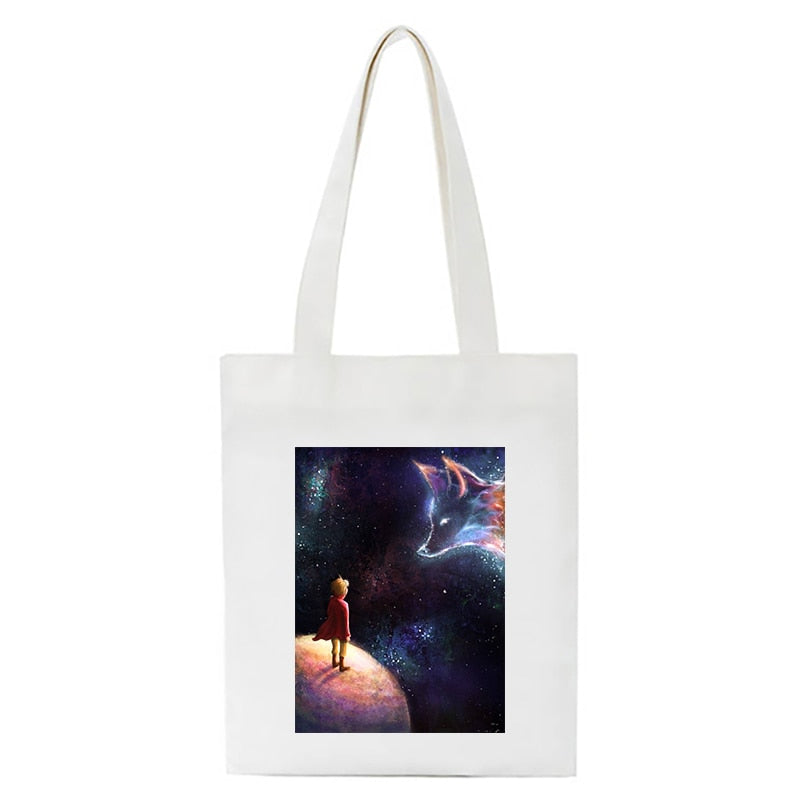 Cartoon Little Prince Women Canvas Eco Foldable Reusable Shopper Bag