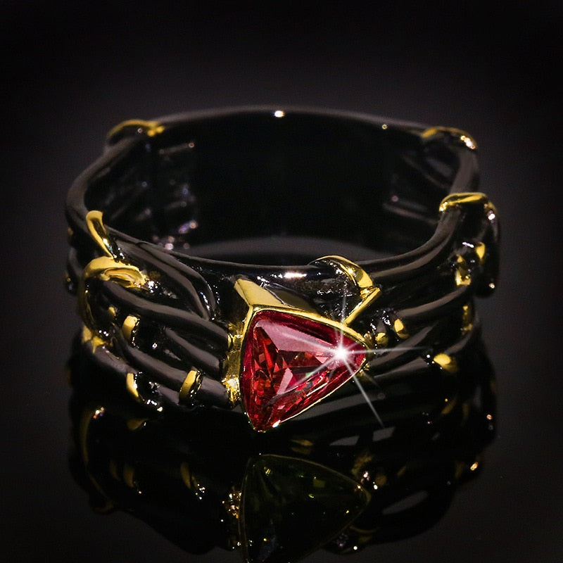 Unique Design Exaggerated Personality Black Gold Tungsten Triangle Ring